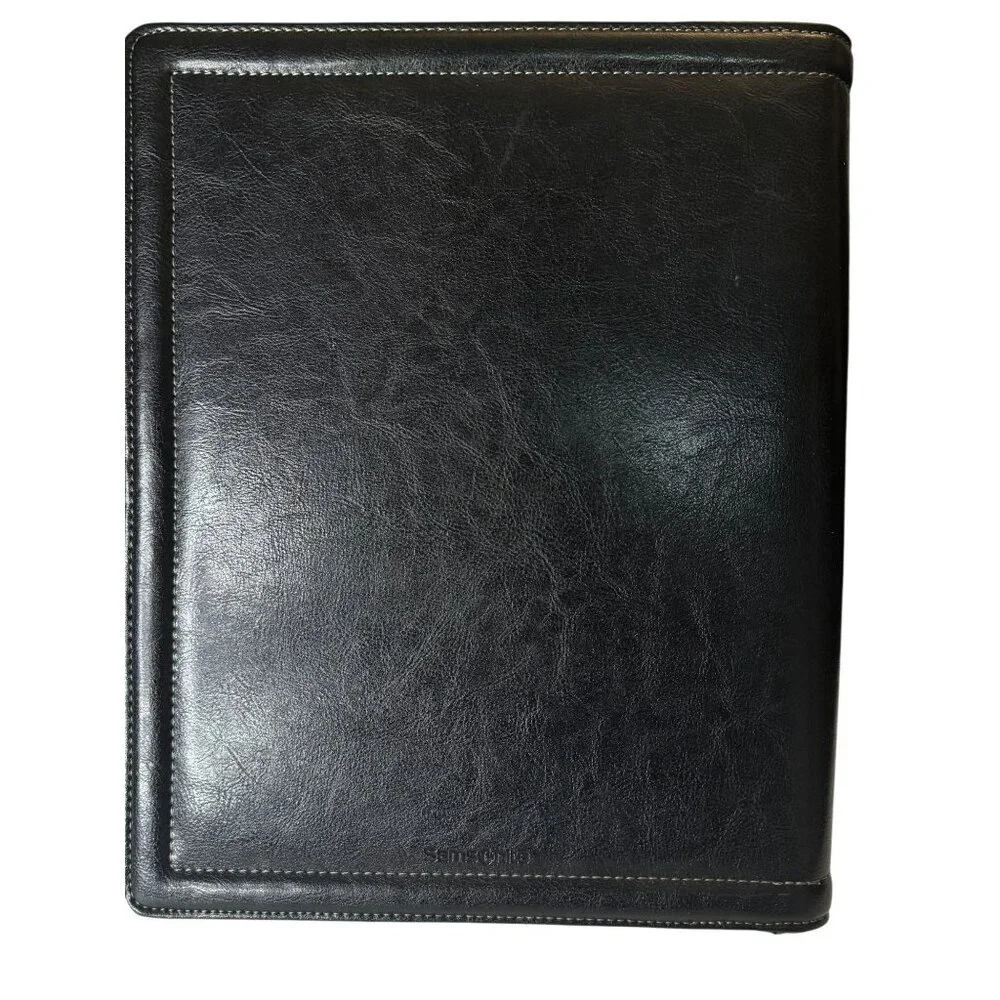 Samsonite Black Leather iPad Folio Organizer With Zipper Closure & Document Pock